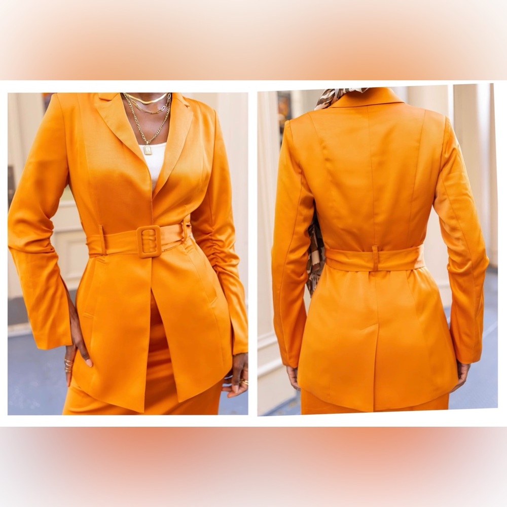 The Drop Burnt Orange Belted Hip Length Blazer Medium